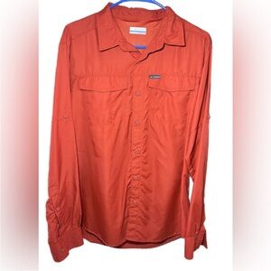 Columbia Men’s Orange Long Sleeve Omni Shade Button Down Lightweight Shirt Small